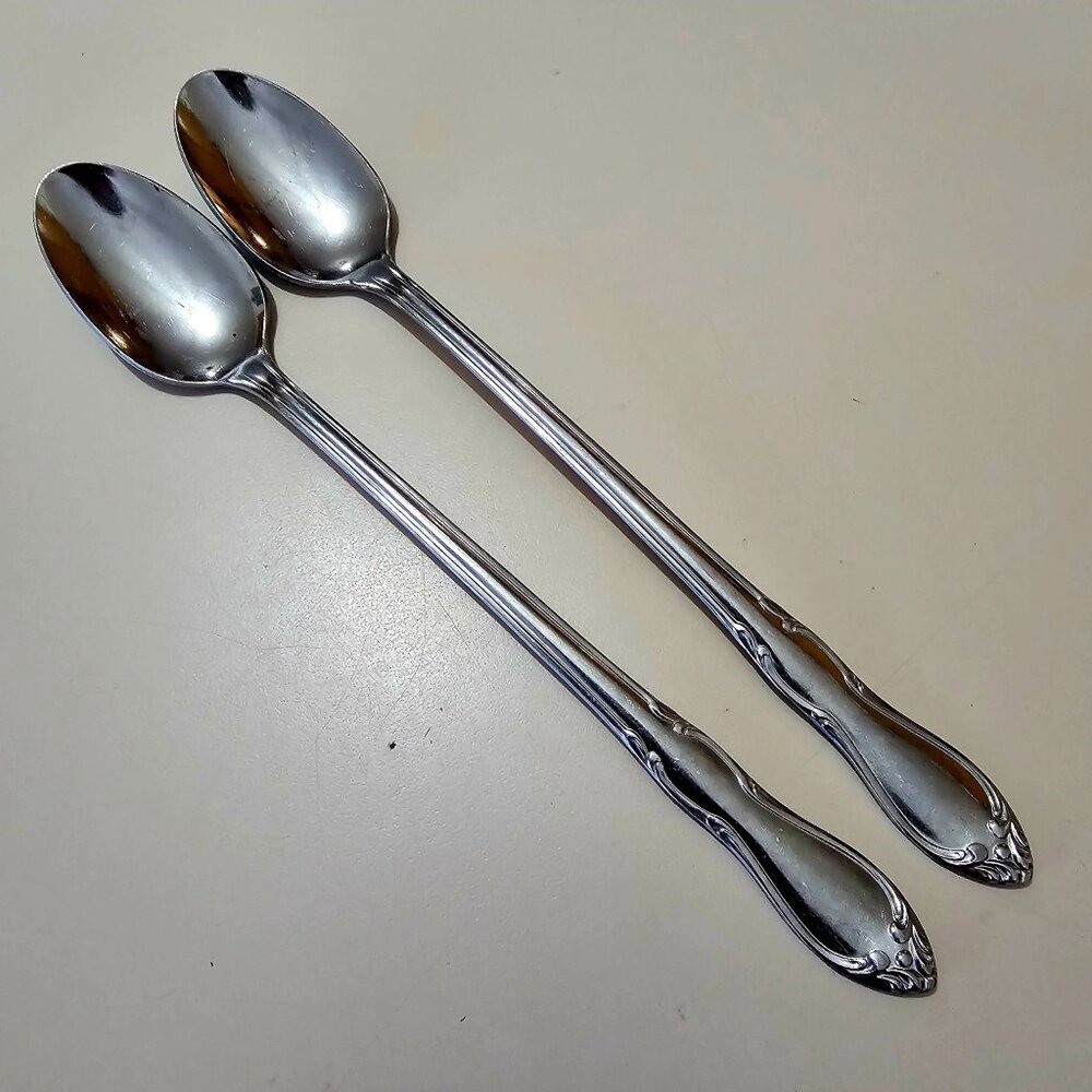 2 Oneida Homestead Ice Tea Spoons 7.5" Floral Vintage Rogers Co stainless - Picture 10 of 10